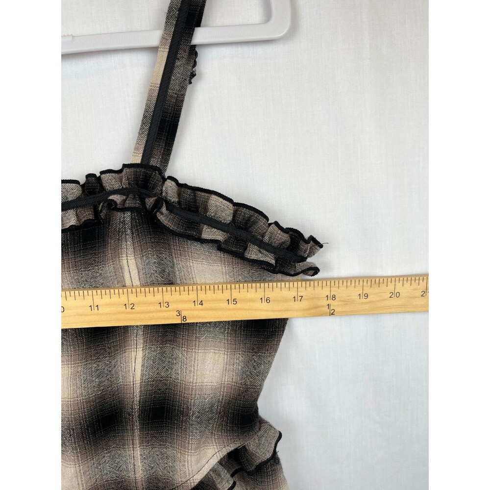 Heart & Heels Mini Dress Womens JR Size Large Brown Taupe Plaid Sleeveless Y2K - Picture 4 of 12